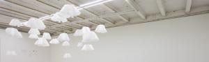 You win some, you lose some, 2012, installazione composta da 30 colletti bianchi ricamati, diametri diversi, da 50 a 60 cm